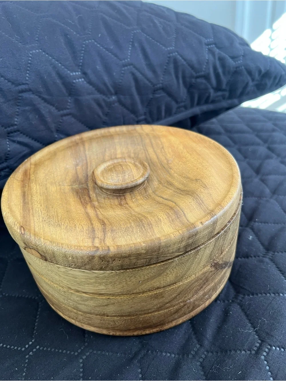 Vintage OliveWood Hand Crafted  Chapati/Tortilla Container with lid. Trinket box